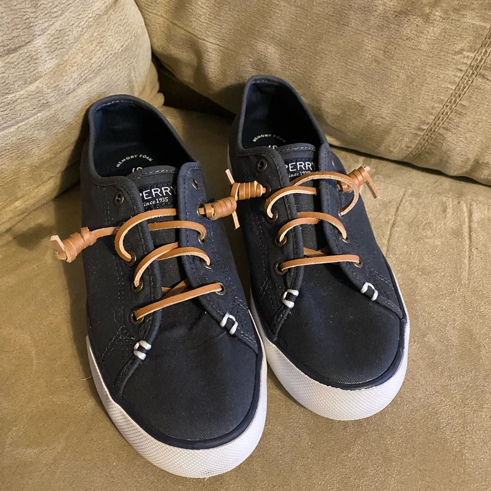 Sperry Top-Sider Navy Blue Canvas Sneakers Women’s Size 7 Casual Lace Up Shoes - Picture 3 of 6